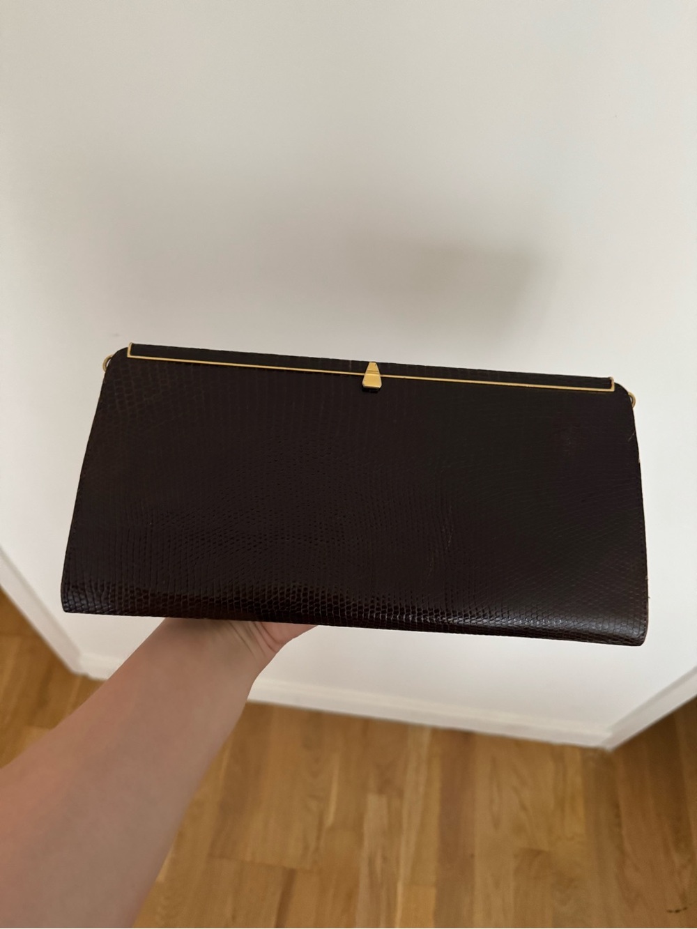 Vintage Lizard Leather Evening Clutch with Gold Hardware